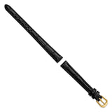 DeBeer 10mm Black Crocodile Grain Leather with Dark Stitching and Gold-tone Buckle 6.75 inch Watch Band