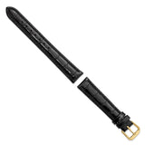 DeBeer 16mm Black Crocodile Grain Leather with Dark Stitching and Gold-tone Buckle 7.5 inch Watch Band