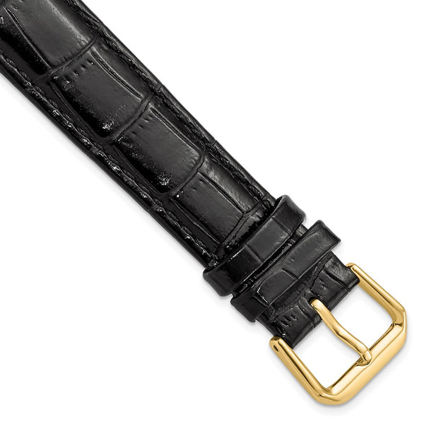 18mm Black Crocodile Dark Stitch Gold-tone Buckle Watch Band