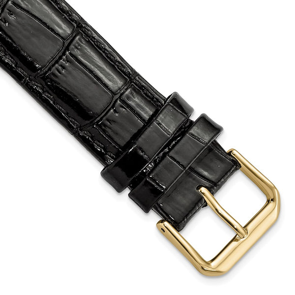 19mm Black Crocodile Dark Stitch Gold-tone Buckle Watch Band