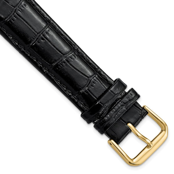 20mm Black Crocodile Dark Stitch Gold-tone Buckle Watch Band