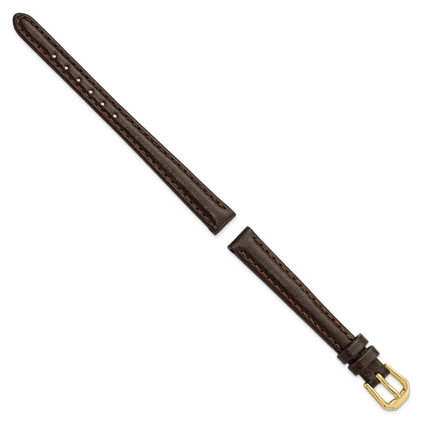 DeBeer 10mm Dark Brown Smooth Leather with Gold-tone Buckle 6.75 inch Watch Band