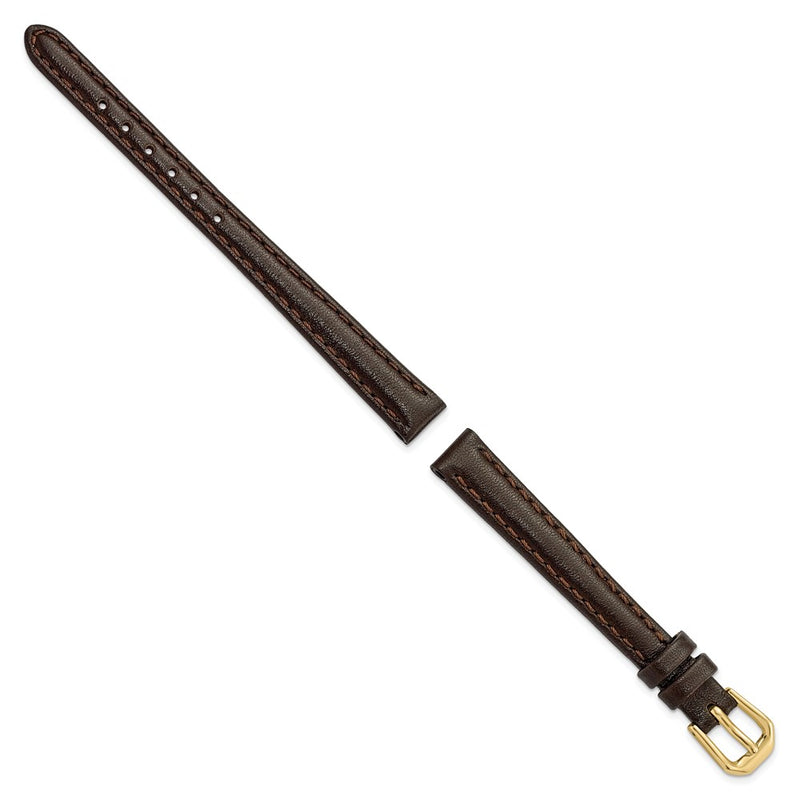 DeBeer 10mm Dark Brown Smooth Leather with Gold-tone Buckle 6.75 inch Watch Band