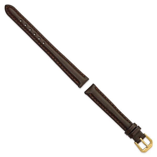 DeBeer 12mm Dark Brown Smooth Leather with Gold-tone Buckle 6.75 inch Watch Band