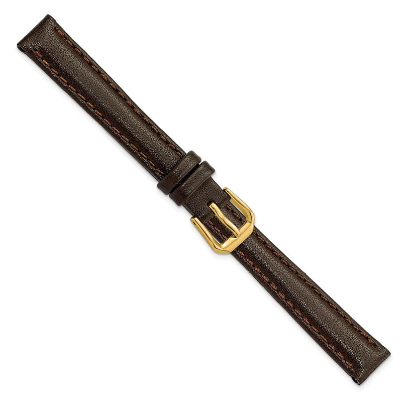 DeBeer 12mm Dark Brown Smooth Leather with Gold-tone Buckle 6.75 inch Watch Band