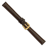 12mm Dark Brown Smooth Leather Gold-tone Buckle Watch Band