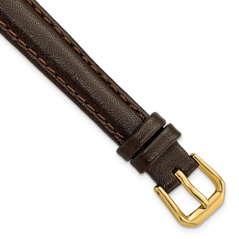 12mm Dark Brown Smooth Leather Gold-tone Buckle Watch Band