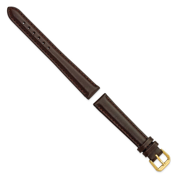 DeBeer 14mm Dark Brown Smooth Leather with Gold-tone Buckle 6.75 Watch Band