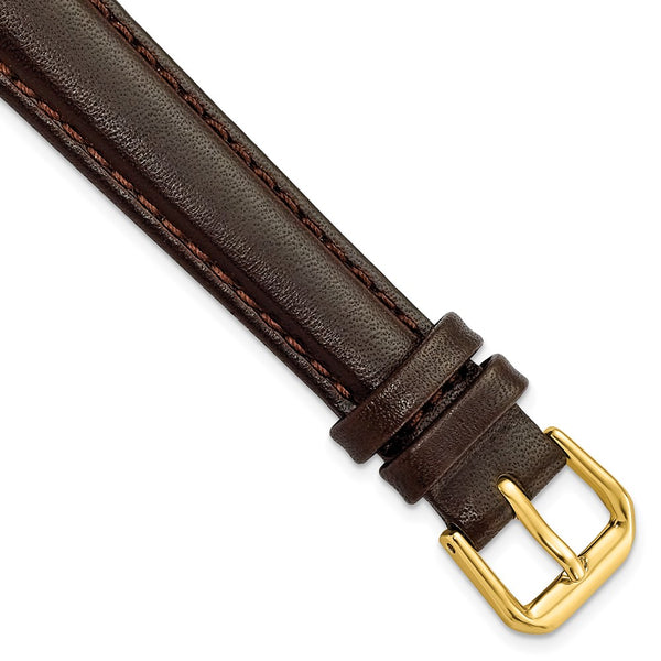 14mm Dark Brown Smooth Leather Gold-tone Buckle Watch Band