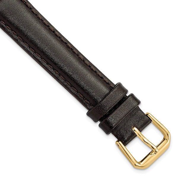 15mm Dark Brown Smooth Leather Gold-tone Buckle Watch Band