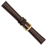 16mm Dark Brown Smooth Leather Gold-tone Buckle Watch Band