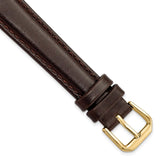 16mm Dark Brown Smooth Leather Gold-tone Buckle Watch Band