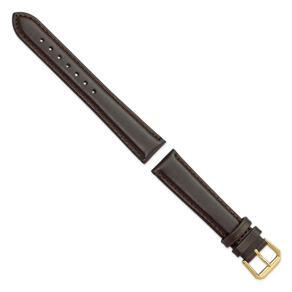 DeBeer 18mm Dark Brown Smooth Leather with Gold-tone Buckle 7.5 inch Watch Band