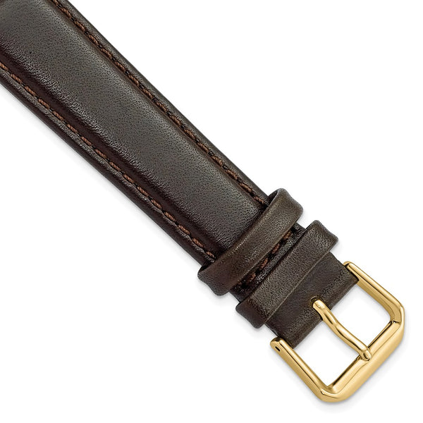 18mm Dark Brown Smooth Leather Gold-tone Buckle Watch Band