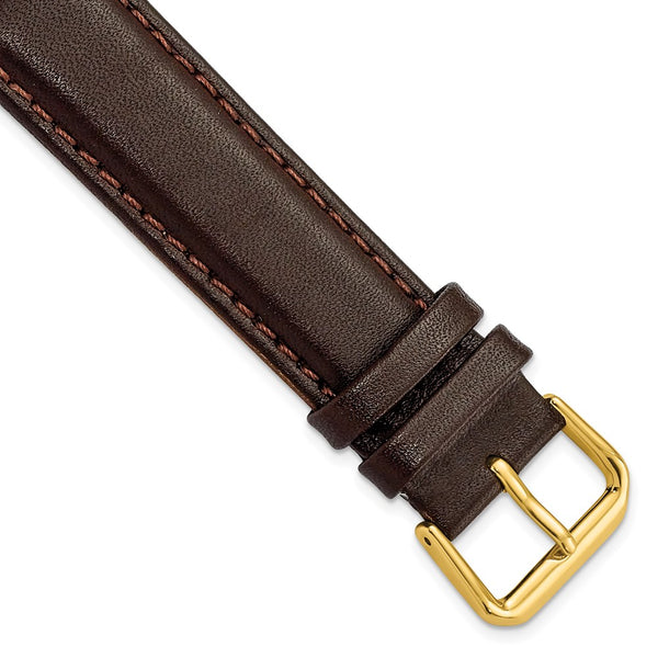 19mm Dark Brown Smooth Leather Gold-tone Buckle Watch Band