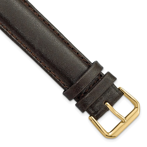 20mm Dark Brown Smooth Leather Gold-tone Buckle Watch Band