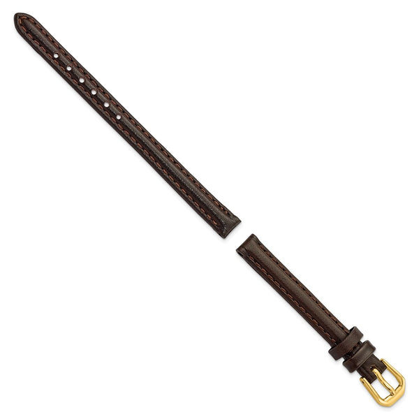 DeBeer 8mm Dark Brown Smooth Leather with Gold-tone Buckle 6.75 inch Watch Band