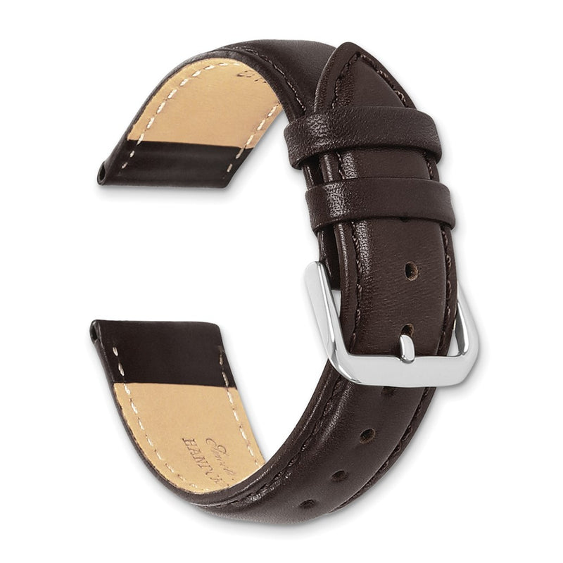 20mm Extra Long Dark Brown Smooth Leather Gold-tone Watch Band