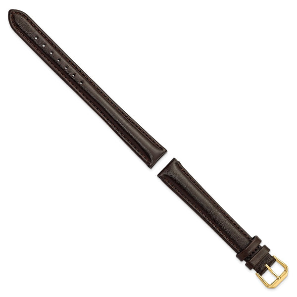 DeBeer 16mm Extra Long Dark Brown Smooth Leather with Gold-tone 9.5 inch Watch Band