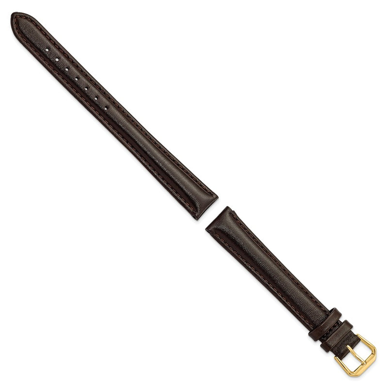 DeBeer 16mm Extra Long Dark Brown Smooth Leather with Gold-tone 9.5 inch Watch Band
