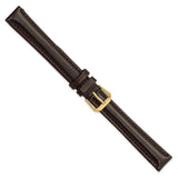 16mm Extra Long Dark Brown Smooth Leather Gold-tone Watch Band