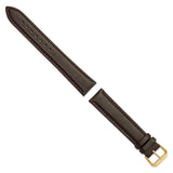 20mm Extra Long Dark Brown Smooth Leather Gold-tone Watch Band