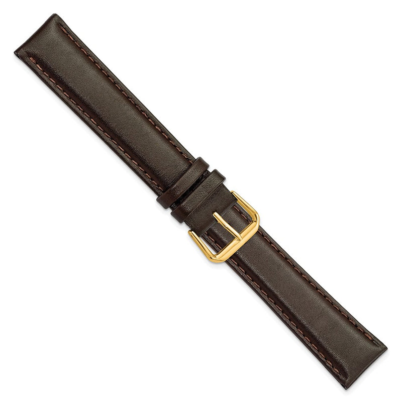 DeBeer 20mm Extra Long Dark Brown Smooth Leather with Gold-tone 9.5 inch Watch Band