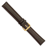 20mm Extra Long Dark Brown Smooth Leather Gold-tone Watch Band