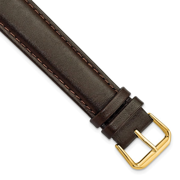 DeBeer 20mm Extra Long Dark Brown Smooth Leather with Gold-tone 9.5 inch Watch Band