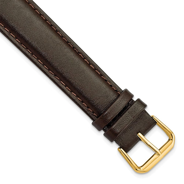 20mm Extra Long Dark Brown Smooth Leather Gold-tone Watch Band