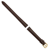 DeBeer 12mm Long Dark Brown Smooth Leather with Gold-tone Buckle 7.5 inch Watch Band