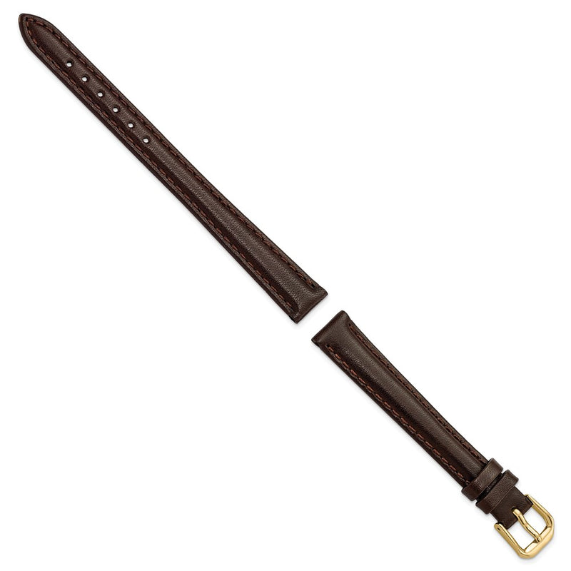 DeBeer 12mm Long Dark Brown Smooth Leather with Gold-tone Buckle 7.5 inch Watch Band