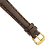 14mm Long Dark Brown Smooth Leather Gld-tone Buckle Watch Band