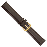 20mm Long Dark Brown Smooth Leather Gold-tone Buckle Watch Band