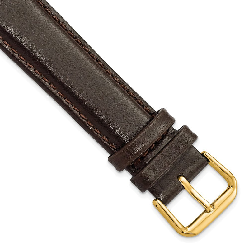 20mm Long Dark Brown Smooth Leather Gold-tone Buckle Watch Band