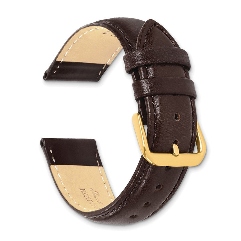 DeBeer 19mm Short Dark Brown Smooth Leather with Gold-tone Buckle 6.75 inch Watch Band