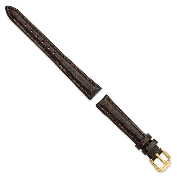 DeBeer 12mm Short Dark Brown Smooth Leather with Gold-tone Buckle 6.25 inch Watch Band