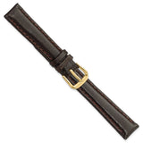 14mm Short Dark Brown Smooth Leather Gld-tone Buckle Watch Band