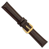 16mm Short Dark Brown Smooth Leather Gld-tone Buckle Watch Band