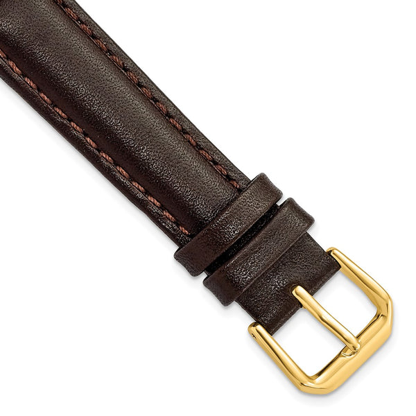 16mm Short Dark Brown Smooth Leather Gld-tone Buckle Watch Band