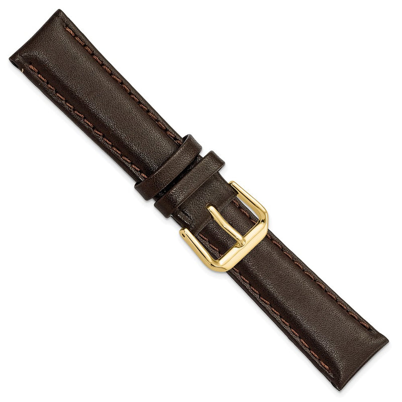 18mm Short Dark Brown Smooth Leather Gold-tone Buckle Watch Band