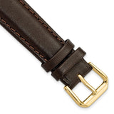 18mm Short Dark Brown Smooth Leather Gold-tone Buckle Watch Band