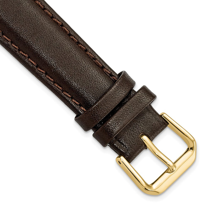 18mm Short Dark Brown Smooth Leather Gold-tone Buckle Watch Band