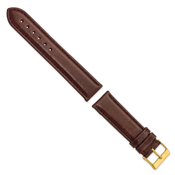 19mm Short Dark Brown Smooth Leather Gld-tone Buckle Watch Band