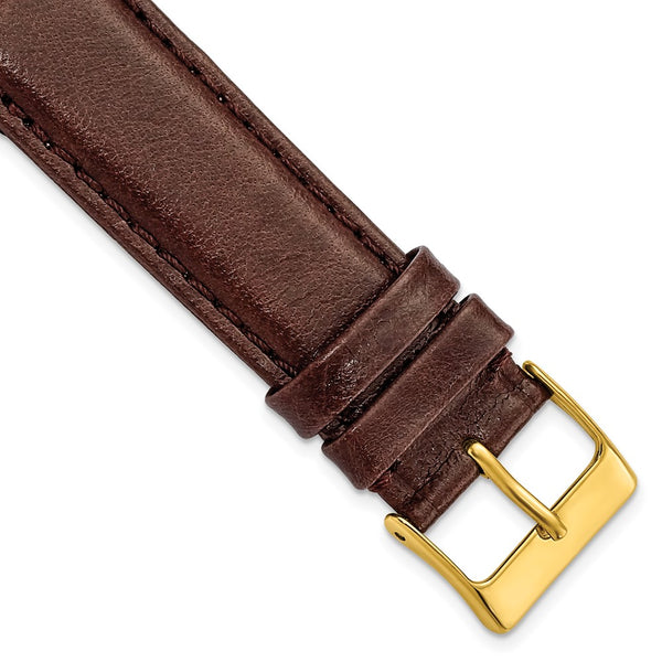 19mm Short Dark Brown Smooth Leather Gld-tone Buckle Watch Band