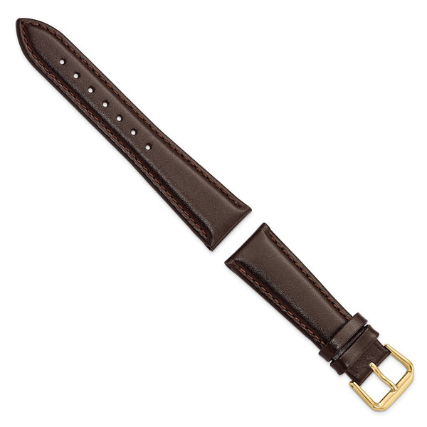 DeBeer 20mm Short Dark Brown Smooth Leather with Gold-tone Buckle 6.75 inch Watch Band