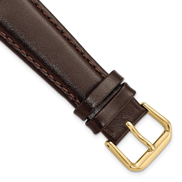 20mm Short Dark Brown Smooth Leather Gld-tone Buckle Watch Band