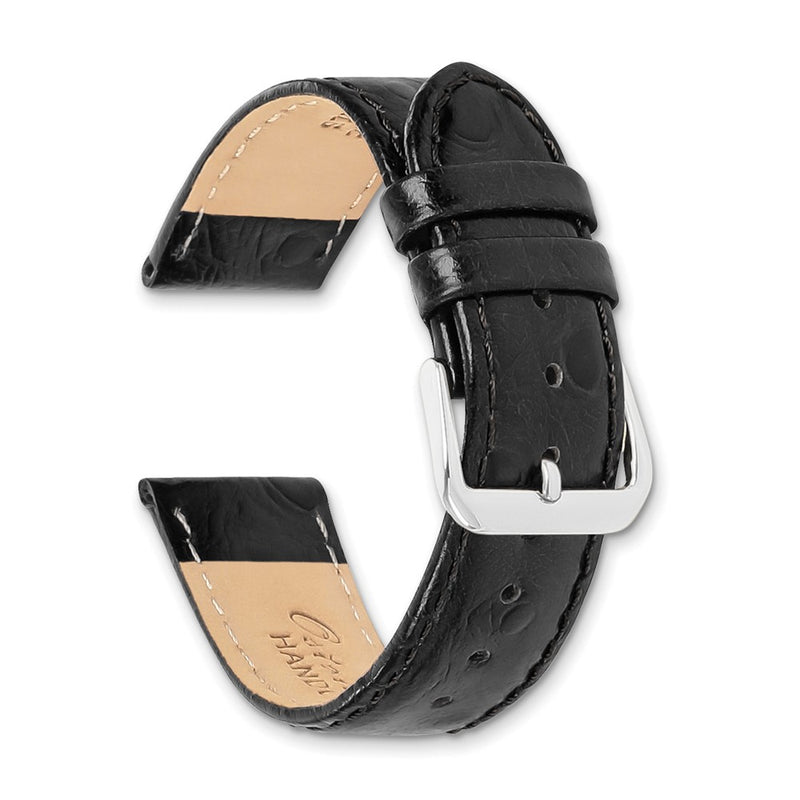 20mm Black Ostrich Grain Leather Gold-tone Buckle Watch Band