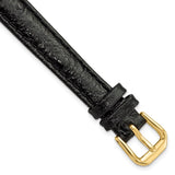 12mm Black Ostrich Grain Leather Gold-tone Buckle Watch Band
