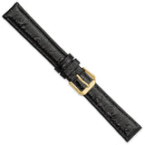 DeBeer 16mm Black Ostrich Grain Leather with Gold-tone Buckle 7.5 inch Watch Band